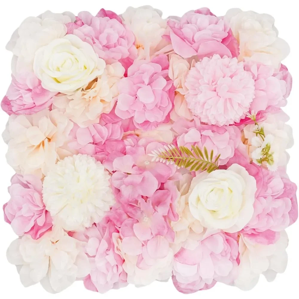 Artificial Flower Wall Panel Floral Backdrop 6 Pcs Faux Flower Wall Decor Silk Rose Wall Backdrop for Wedding Party Home