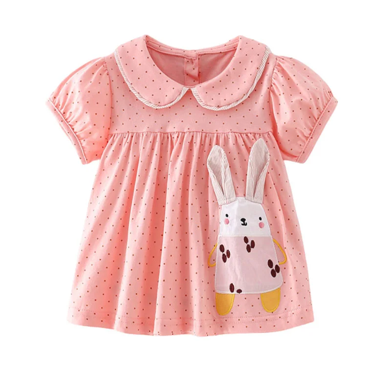 Jumping Meters 3-8T Bunny Embroidery Kids Tees Hot Selling 100% Cotton Summer Girls Tshirts Baby Clothes Children's Tees Tops