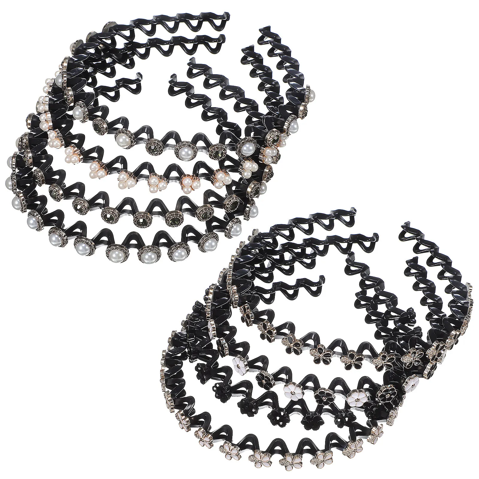

8Pcs Plastic Wavy Headbands Pearl Flower Decor Hairbands Fashion Hair Accessories for Women Teens Head Bands for Women's Hair