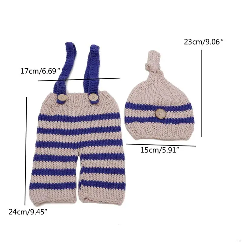 U6XE Baby Striped Knitted Hat and Jumpsuit Newborn Baby Boys Crochet Knit Costume Photography Prop Outfits Photo