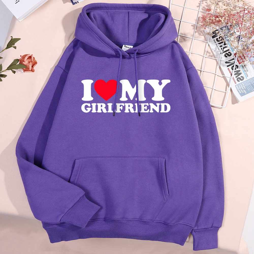 I Love My Girlfriend Printing Hoody Men Women Autumn Loose Sweatshirt Autumn Crewneck Clothes Loose Pocket Coat Hoody Couple view 3