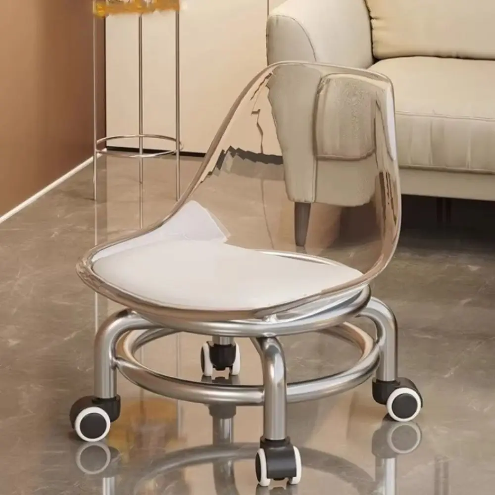 Sliding Stool Acrylic Low Stool Universal Wheel Quiet Caster Backrest Stool Silent Wheel Pulley Floor Stool Indoor Use
