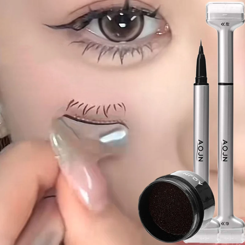 DIY ขนตาล่างแสตมป์อายไลเนอร์ 2 in 1 Double-ended Waterproof Eye Liner เครื่องสําอางสําหรับเริ่มต้นเกาหลีแต่งหน้าเครื่องมือ