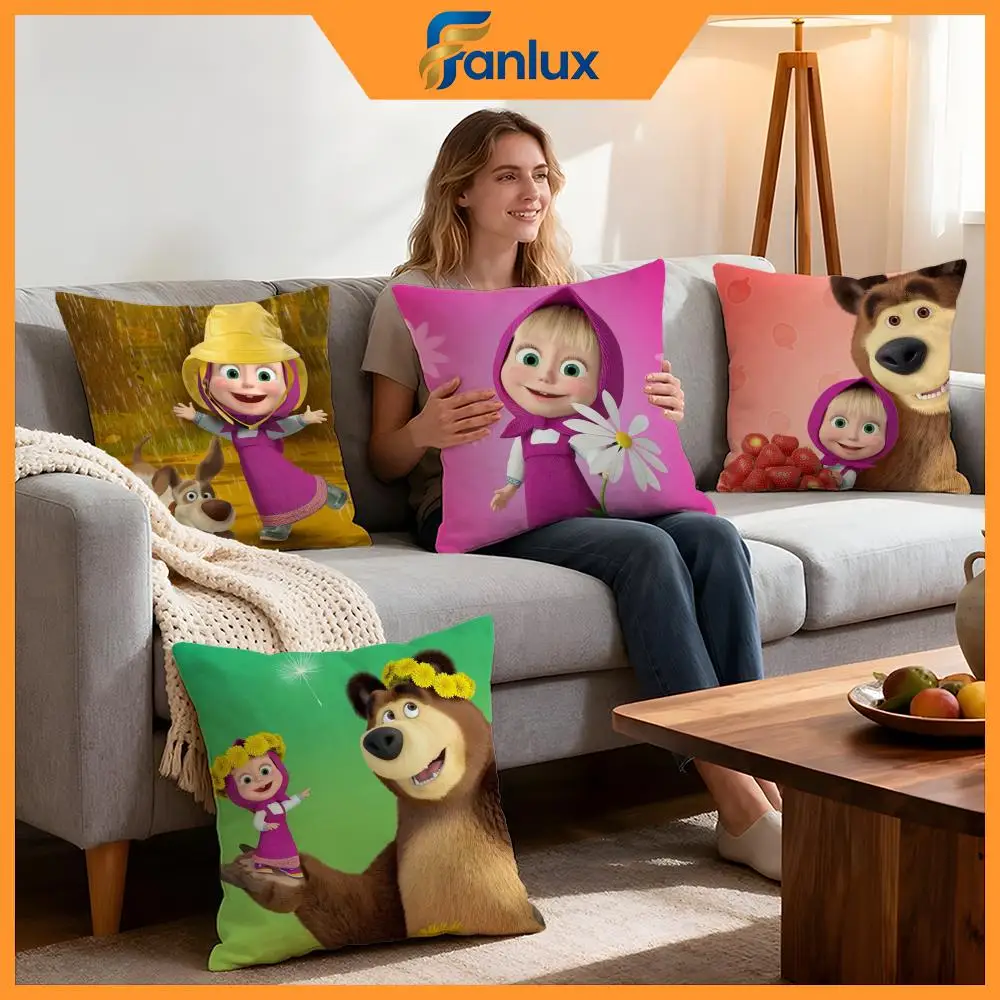 Cartoon Masha And Bear Cushion Cover 4Pcs Decorative Covers Soft Cushion Case for Sofa Couch Decor 40x40 45x45 Pillowcases