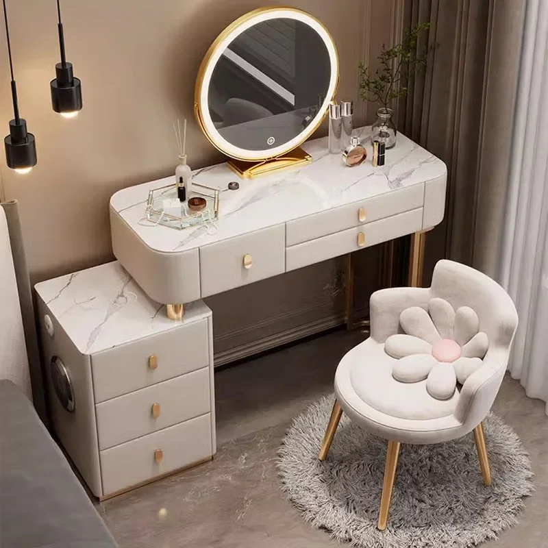 Nordic Mirror Dressing Table Storage Stool Luxury Console Bedside Vanity Dressing Table Desk Toaletka Z Lustrem Home Furniture