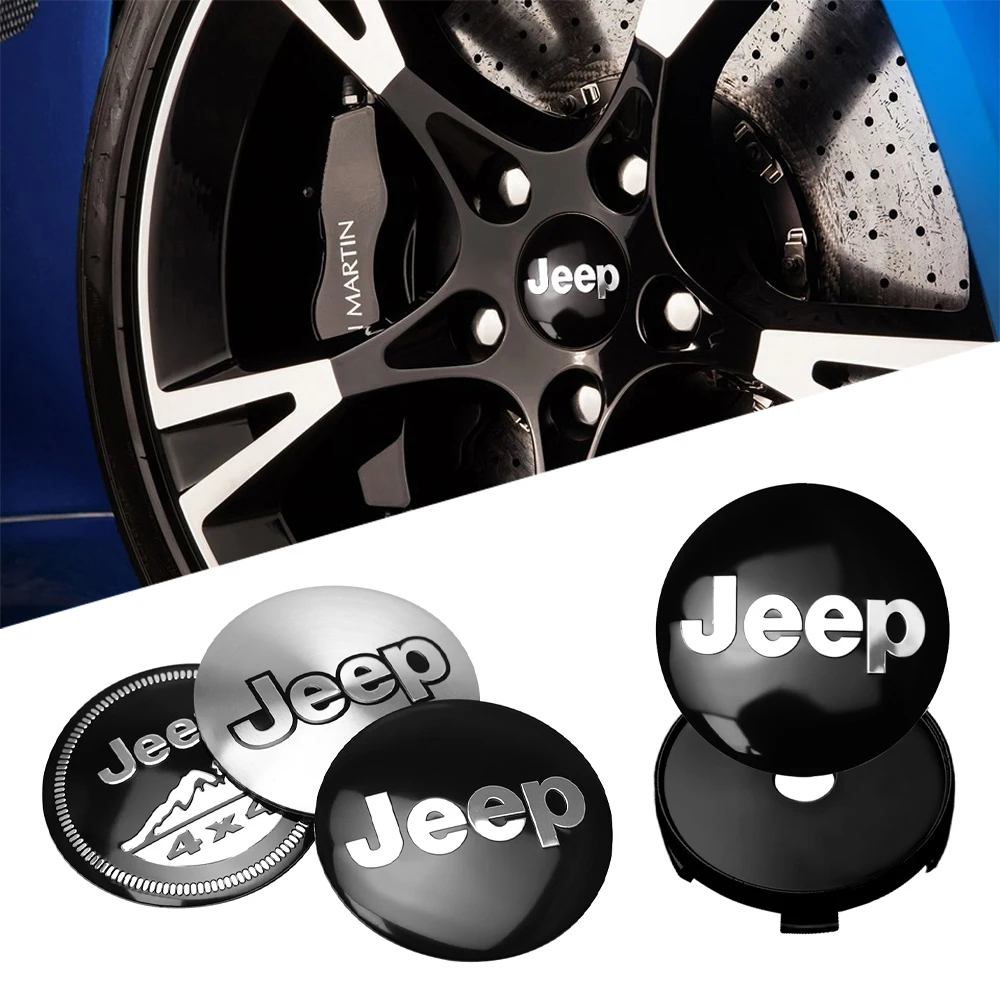 4Pcs Car Wheel Center Caps Badge Tire Hub Sticker Decoration For Jeep Cherokee WK Gladiator Pickup Wrangler Jk Renegade Rubicon