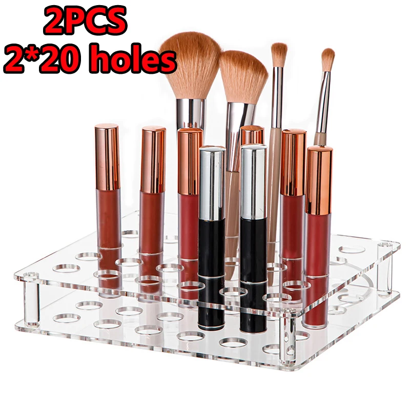 

2Pcs 40 Holes Acrylic Vinyl Roll Holder Cosmetic Storage Rack for Makeup Brush Lipstick Roll Painting Wallpaper Organizer Decor