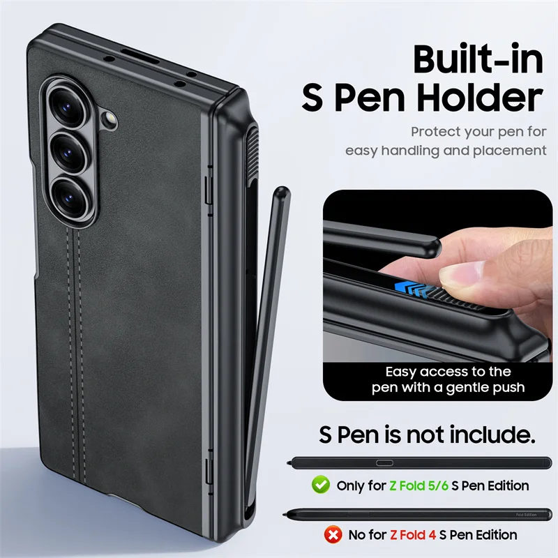 Etui do Samsung Galaxy Z Fold6 5G z przegródką na S Pen, ochroną zawiasu i ekranu, wykonane ze skóry PU, z obsługą ładowania bezprzewodowego i odporne na wstrząsy. — zdjęcie produktu 6
