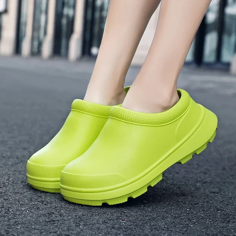 Botas de chuva ao ar livre homens trabalho chef sapatos tamanho grande antiderrapante mocassins casuais à prova dwaterproof água e óleo sapatos planos restaurante