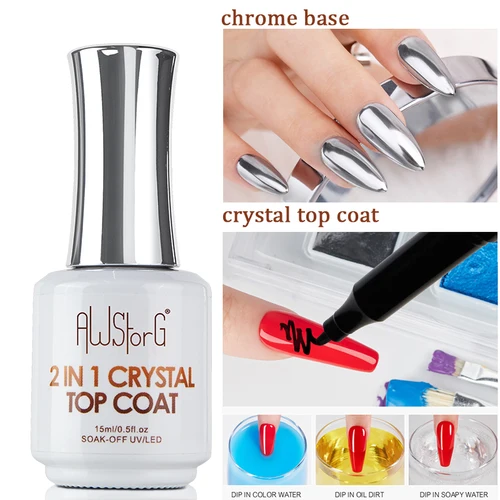 Imagen 1 del producto AWStorG15ml 2 en 1 capa superior de cristal transparente remojo UV LED uñas arte manicura Gel esmalte de uñas barnices Primer función Gel