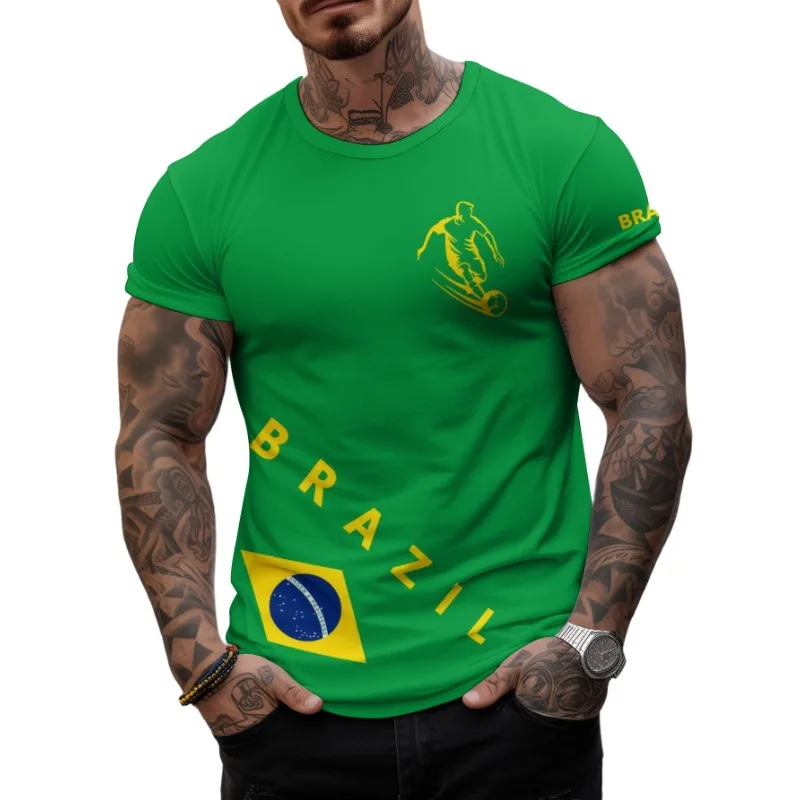 Brazil Soccer Football Jersey Men\'s T-shirt 2024 Summer Short Sleeve Oversized Clothing Graphic Casual Fashion Tops T Shirt