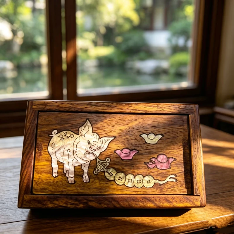 FLEXFIL Jewelry Storage Box Vintage for Women Shell Handmade Intangible Cultural Heritage Pine Solid Wood Accessories Gift Box