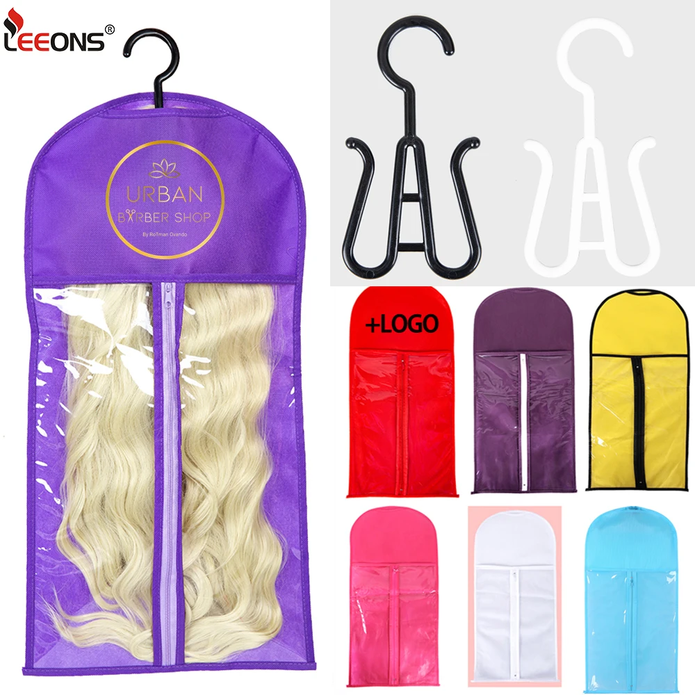 Long Hair Extensions Storage Bag Non-Woven Dust Proof Wigs Carrier Bags With Plastic Hanger For Home Salon Organizer Pink Black