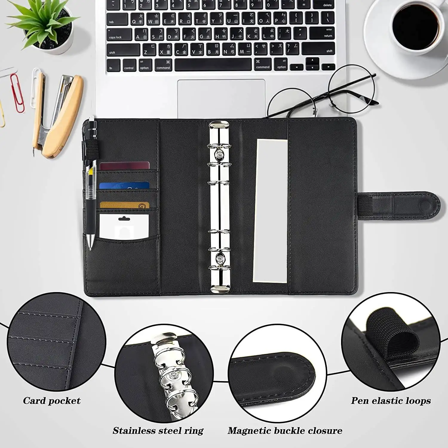 แฟ้มงบประมาณพร้อมซองเงินสดซิปสำหรับการจัดทำงบประมาณระบบซองจดหมายงบประมาณเงินสดกันน้ำ12ชิ้นเป็นเงินสด (สีดำ)