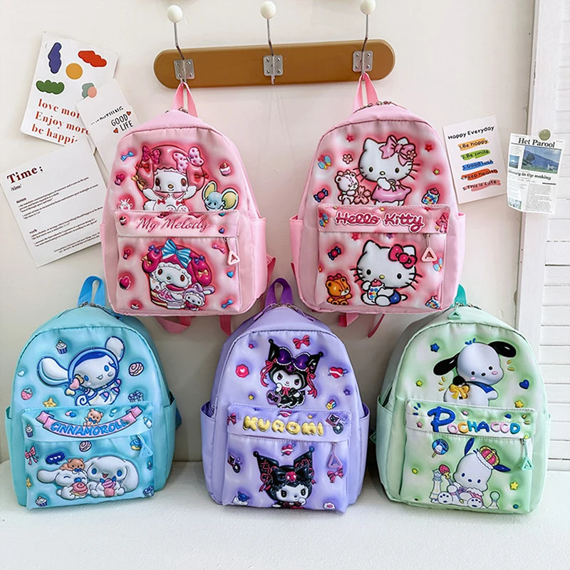 

Cartoon Sanrio 3D Stereoscopic Backpack Kawaii Hello Kitty Kuromi Melody Cute Travel Bag Children Large Capacity Schoolbag Gifts