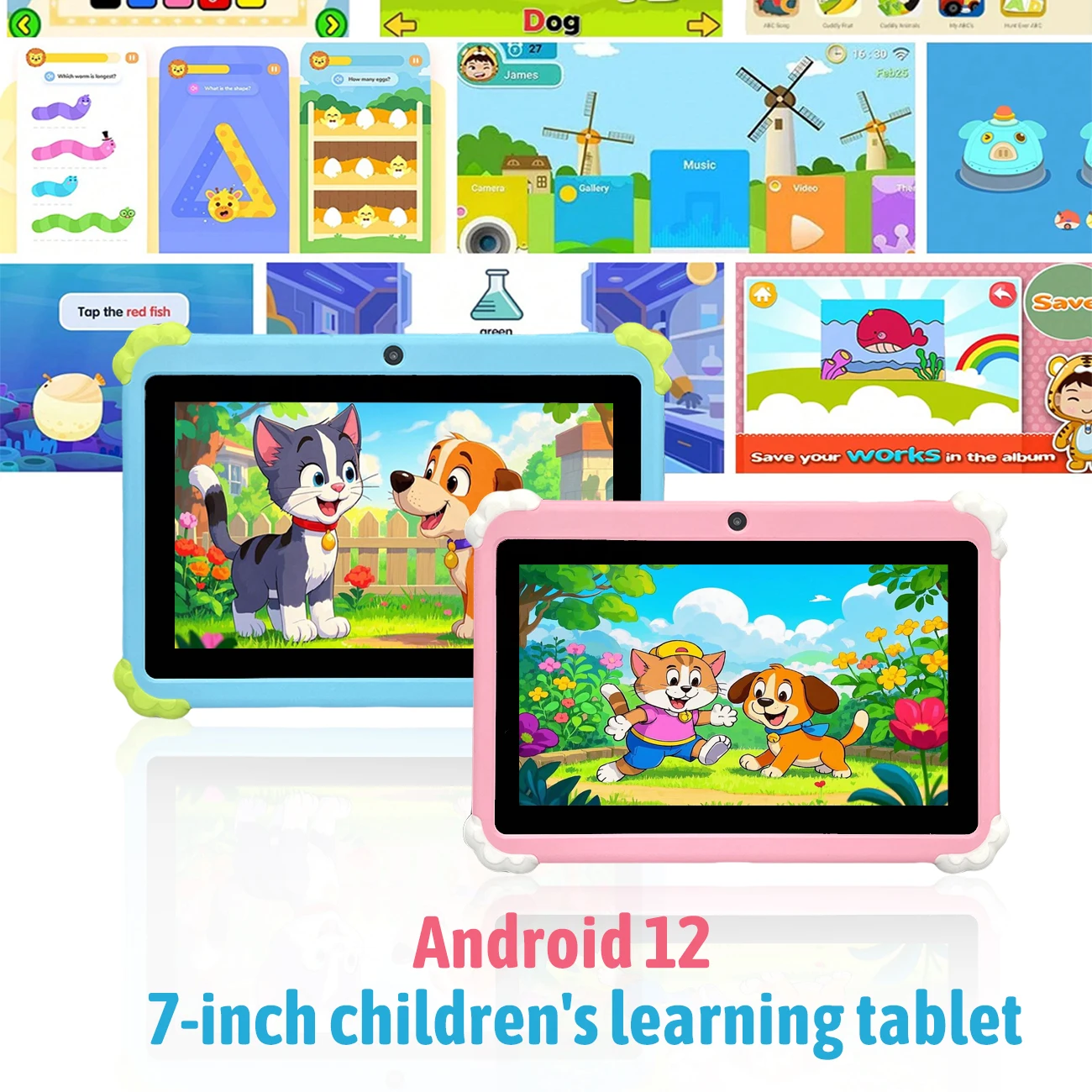 Deeply Loved by Children 7inch Tablets, the Latest Best-Selling Models, Android Systems, Supports Wifi and Dual Camera Functions, Parents to Control Establish Safety Internet Environments, Choose Two Colors, Beloved Gifts for Children, Not Configurated Plugs