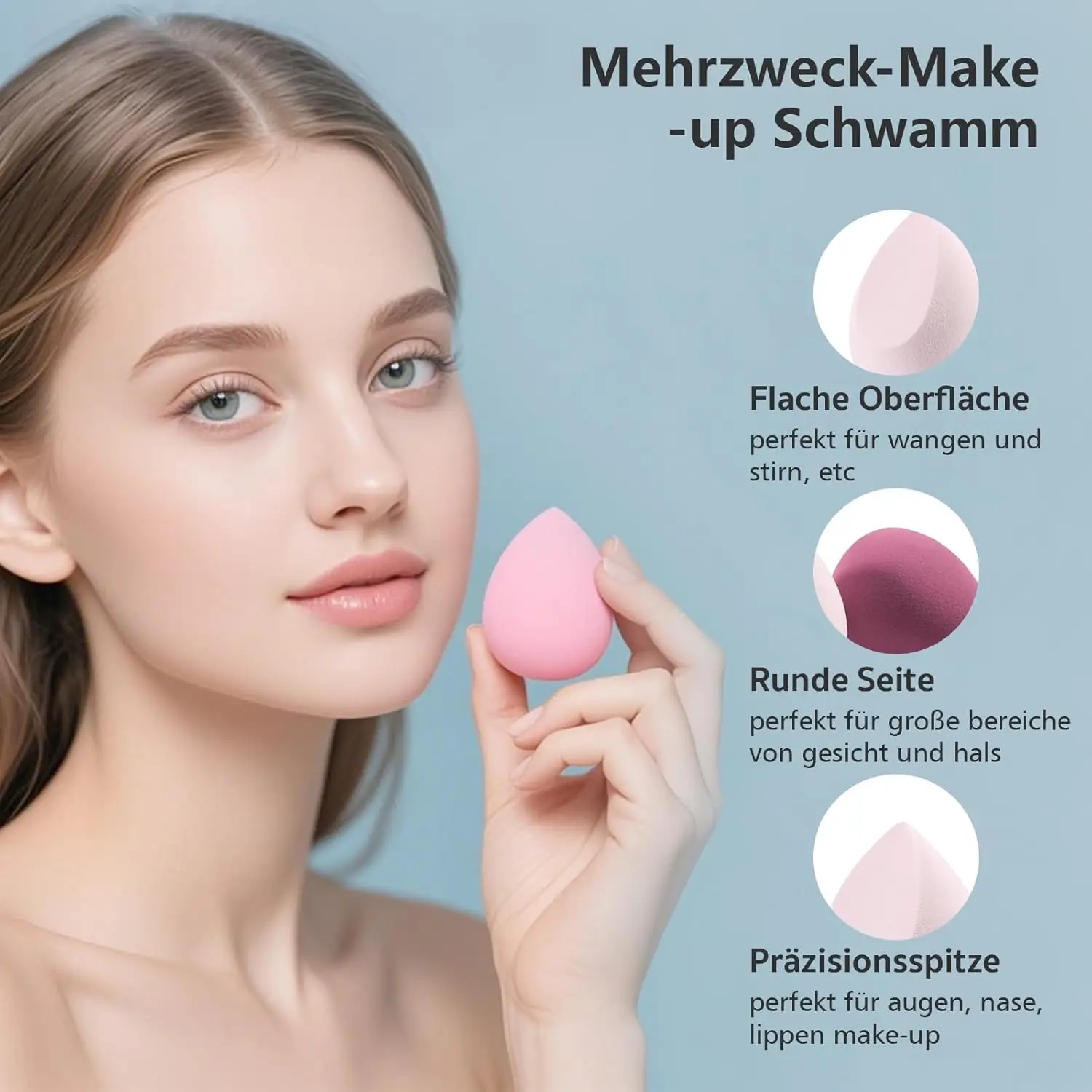 Lot de 4 Éponges Maquillage، Éponge Visage pour Fond de Teint، BB Crème، Correcteur et Poudre، avec Boîte de Rangement