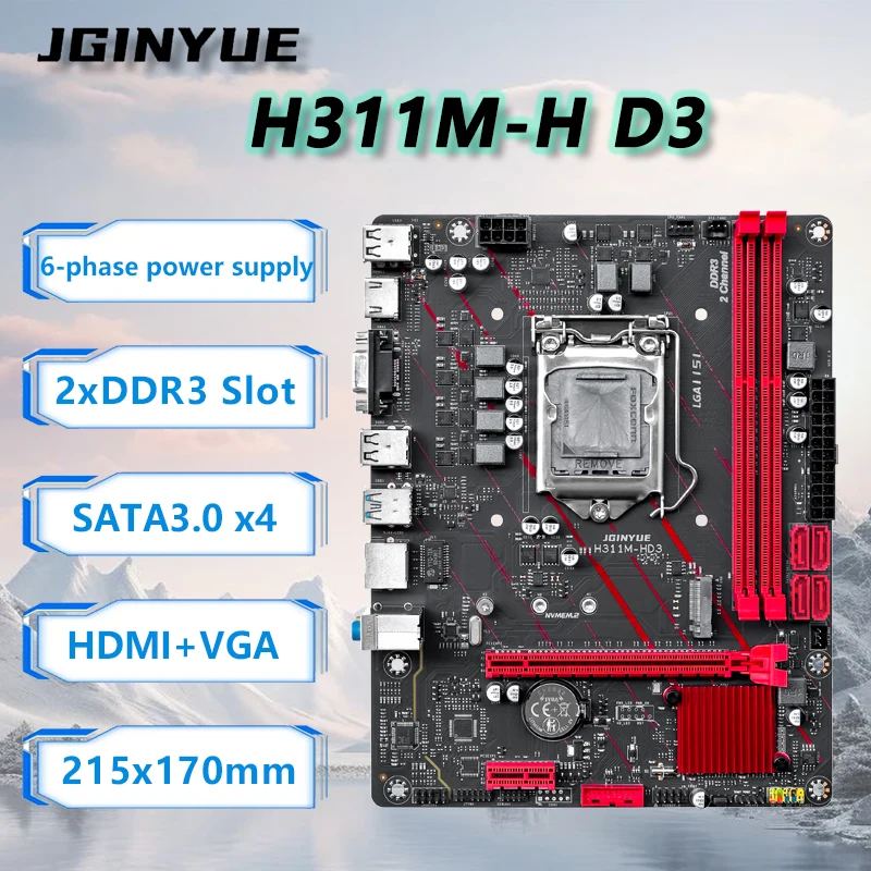 

Материнская плата JGINYUE H110 для Intel 6/7/8/9-го поколения, кабель-редуктор скорости вращения вентиляторов, комплект DDR3 MAX 32 ГБ ОЗУ для настольных ПК, набор H311M-H, офисный видеокомпьютер