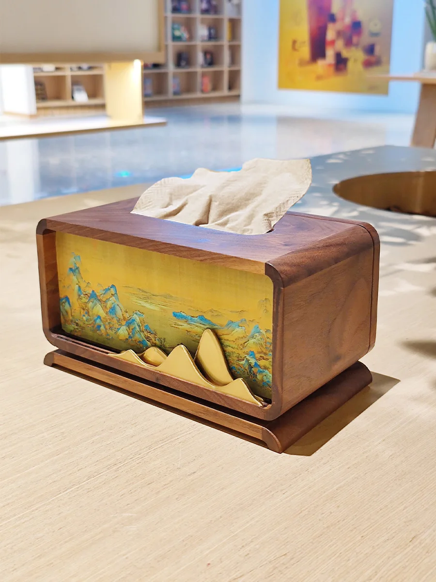 Black walnut tissue box, new Chinese style storage box, light luxury living room, restaurant, hotel decoration, solid wood paper