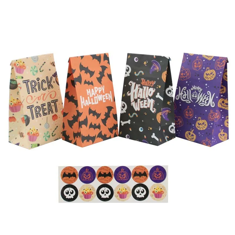 

24Pcs Kraft Paper Halloween Food Gift Bag Funny Pumpkin Ghost Cookies Oil-proof wrapping Favor Gift Packaging Bag Party Supplies