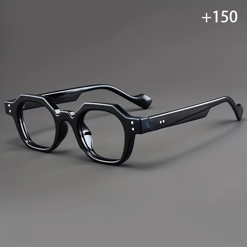 Kacamata baca bergaya retro hitam, kacamata baca pria dan wanita yang modis, kacamata presbiopia poligonal