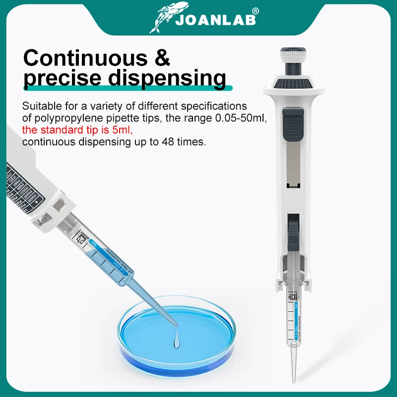 JOANLAB Continuous Dispenser Laboratory Pipette Adjustable Manual Dispenser With Tip 5ml