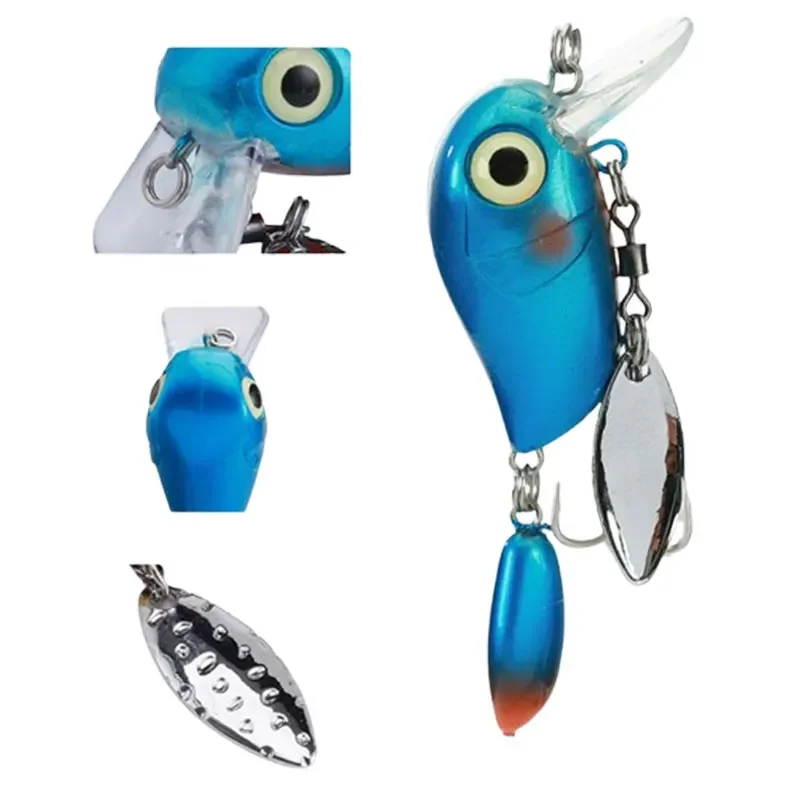 Micro Tappy Fishing Lures Crank Floating Wobblers Tongue Plate Fishing Spinners Spoon with Feather Rotates Bass Trout Crankbait