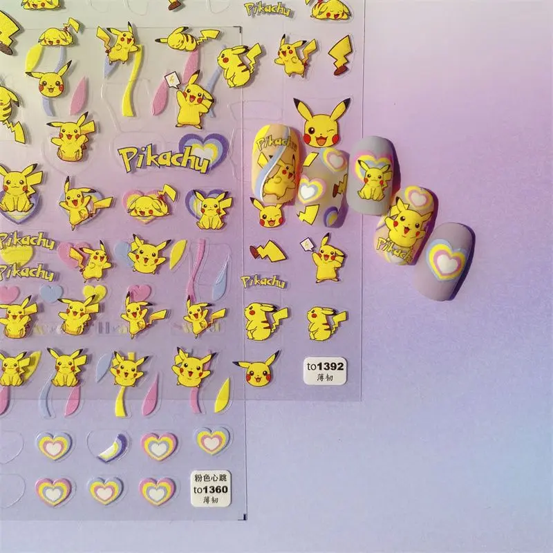 

Hot Sale Tomoni Pokemon Chibi Pikachu 5D Nail Art Stickers Cute Japanese Self-adhesive Nail Decor Gift for Anime Fans