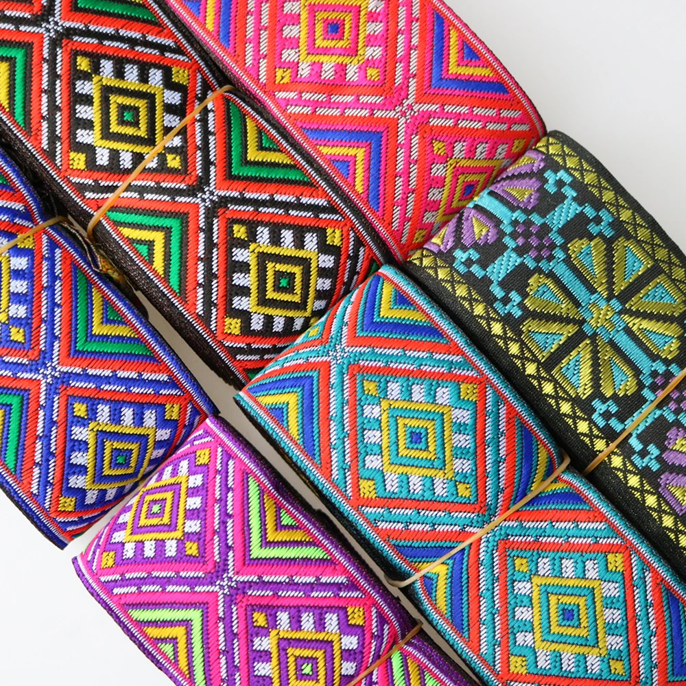 7 Meters 50mm 2 Inch Vintage Ethnic Embroidery Flowers Ribbon Boho Lace Trim DIY Clothes Bag Accessories Embroidered Fabric
