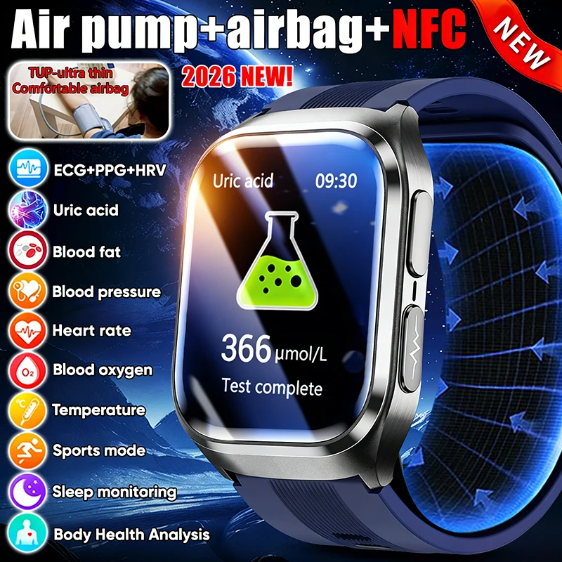 

2026 New Air pump Accurate Measures Blood Pressure Smart Watch HD AMOLED Screen ECG Blood Lipids Uric Acid Heart Rate Smartwatch