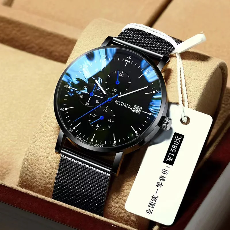 MSTIANQ Watch For Men Sports Watches Luxury Men  Reloj Hombre Stainless Steel Quartz Wrist Watch for Man Business Casual Leather