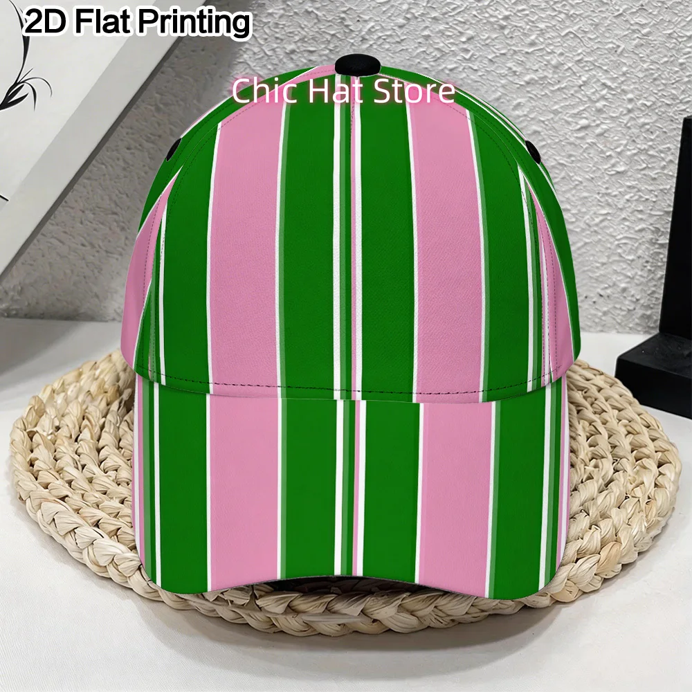 1pc 2D Flat Pink and Green Stripes Patterned Printed Baseball Cap, Lightweight, Stylish, Sun-Proof, Machine Washable, Adjustable