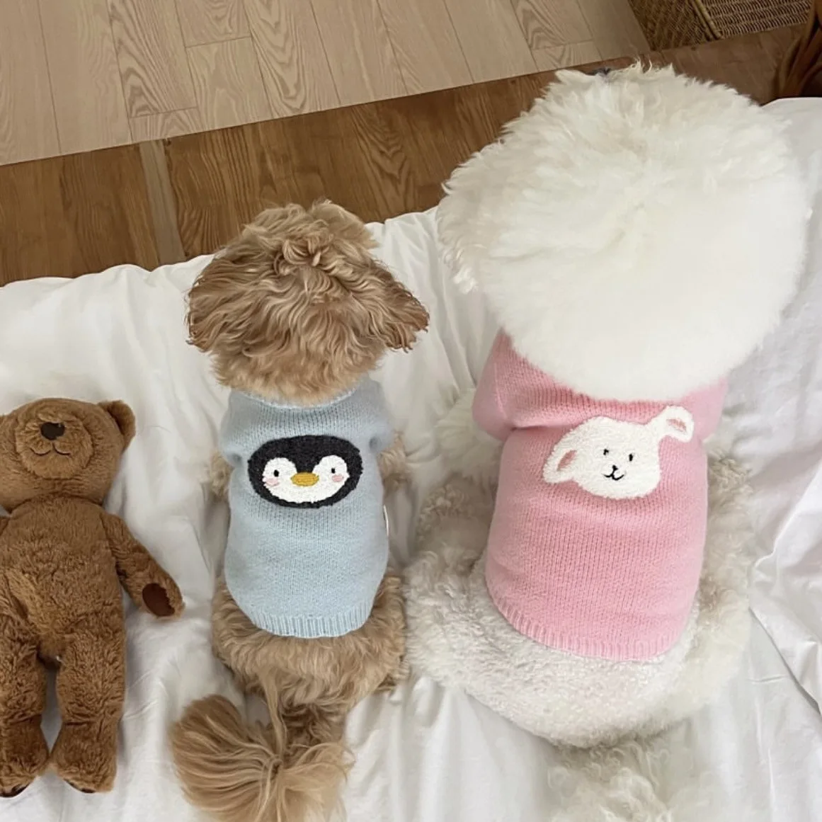 

Macaron Color Series Thick Cartoon Cute Printed Pet Sweater Winter Warm Dog Clothes