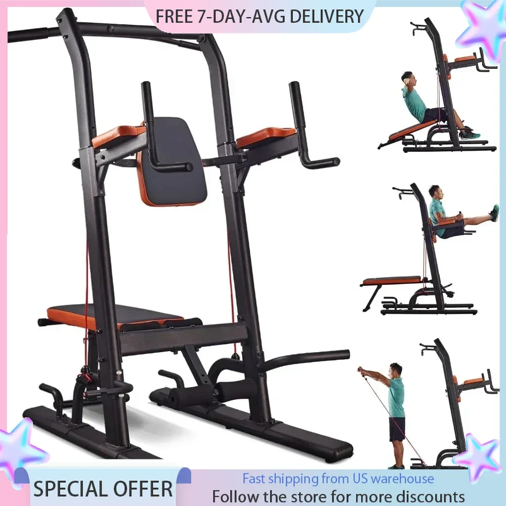 Multifunction Power Tower, with Bench Pull Up Bar Dip Station for Home Gym Workout Strength Fitness Equipment, Power Tower