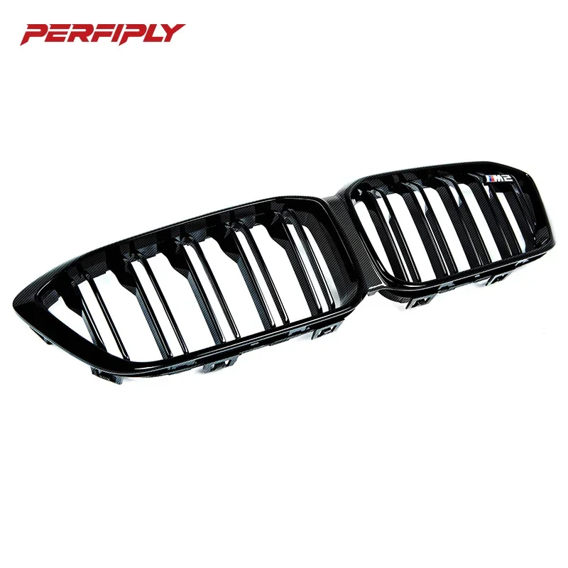 100% Real Dry Carbon Fiber Front Kidney Grille Double Slat Replacement Front Bumper Air Vent Hood Kidney Grille for BMW M2 F87