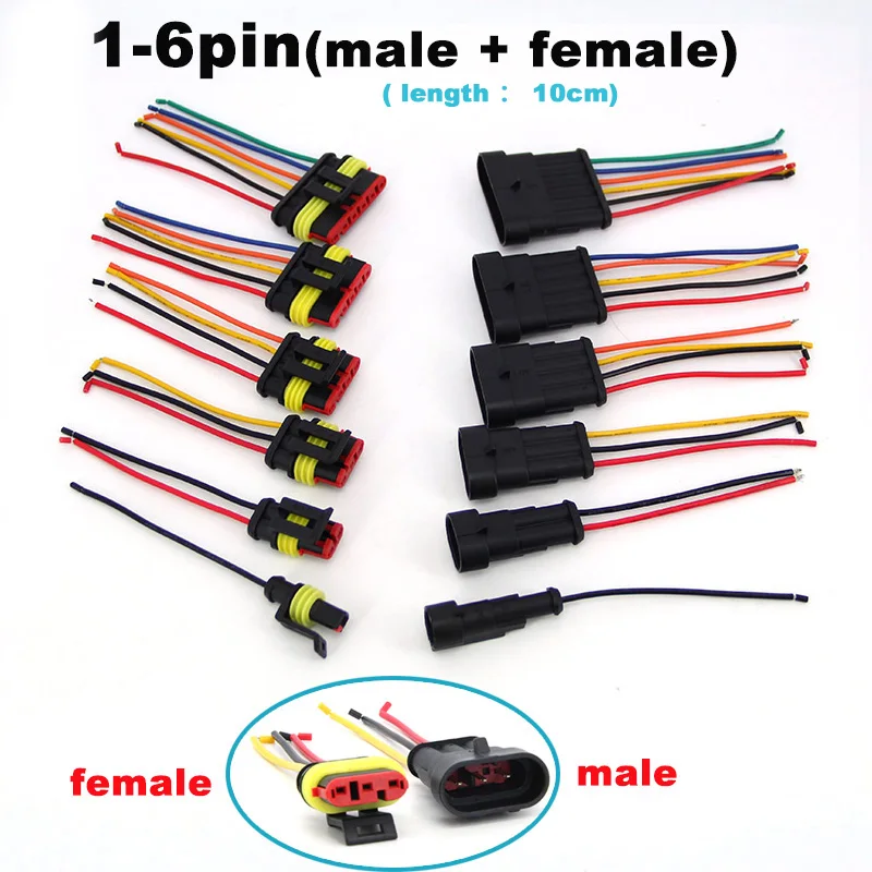 1Set 1P 2P 3P 4P 5P 6P Way Waterproof Electrical Auto Connector Male Female Plug with Wire Cable for Car Motorcycle M20