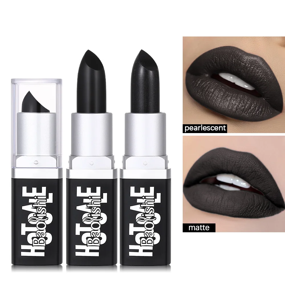 BAOLISHI Black Lipstick Matte Pearlescent Double Texture Dark Lipstick Halloween Creative Cos Personalized Lip Makeup