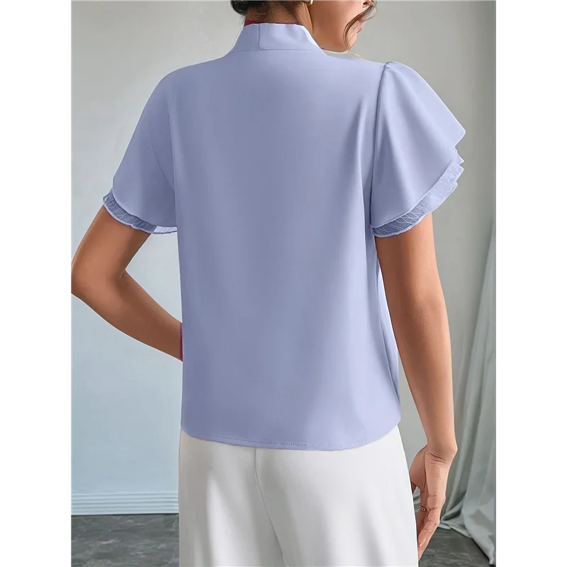 

ASDS-Women's Tie Neck Blouse Ruffle Cap Sleeve Elegant Work Office Shirt Tops