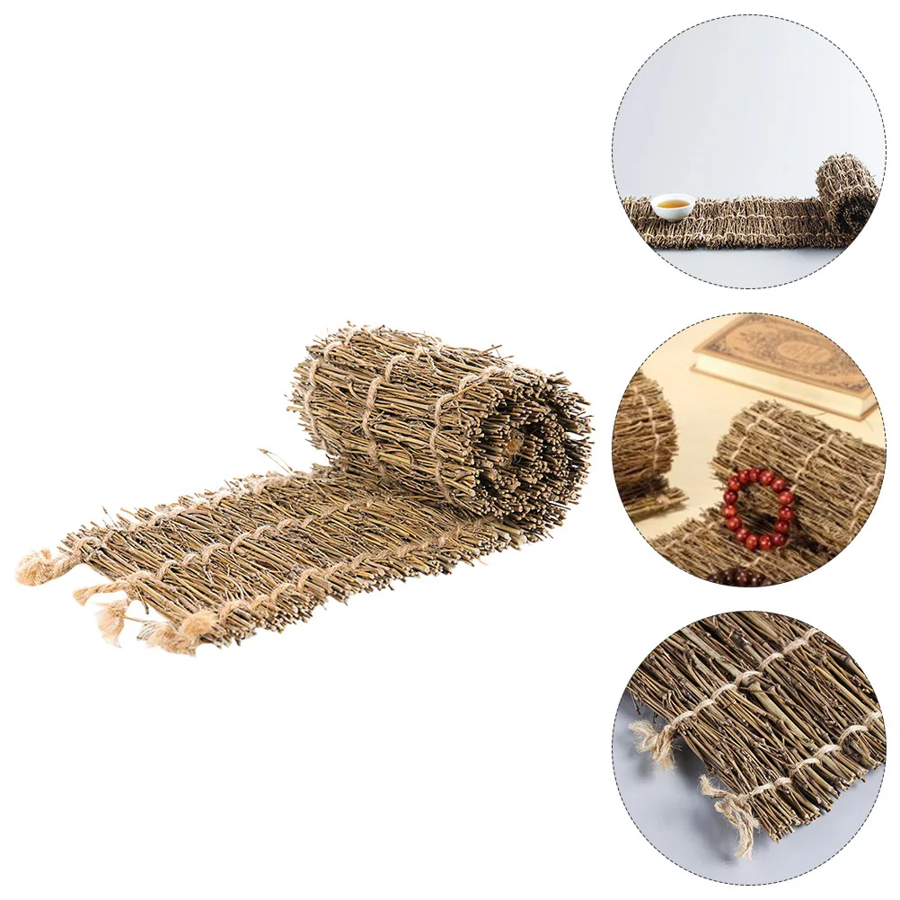 

Bamboo Branch Background Photography Prop Woven Tea Mat Retro Tea Cup Display Home Decor Prop Retro Photo Props