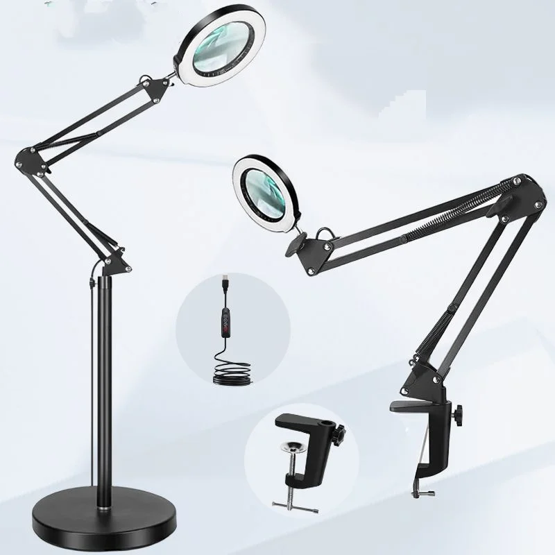 Imagem -03 - Floor Standing Desk Lamp Lupa Lente Óptica 10x Tatuagem Bordados Estilo de Leitura 3-color Ajuste de Luz