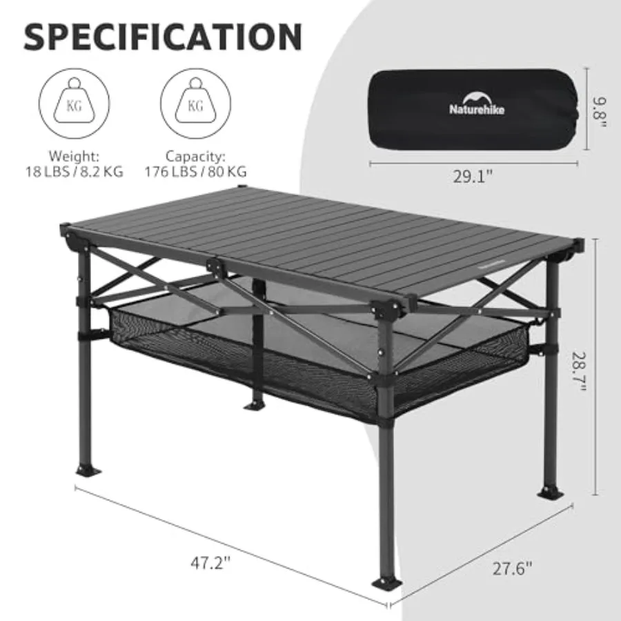 Spacious Folding Camping Table with Large Top Surface for 46 People Lightweight Portable Aluminum Outdoor Table Perfect for Cam