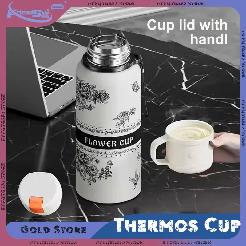 316 Stainless Steel Gardenia Thermos Cup Portable Large-capacity Sport Water Cup Kettle for Student Home Insulated Water Bottle