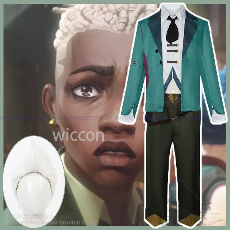 Game LOL Arcane S2 Ekko Cosplay Costume Green Suit Uniform Top Pants Wigs Man Halloween Christmas Party