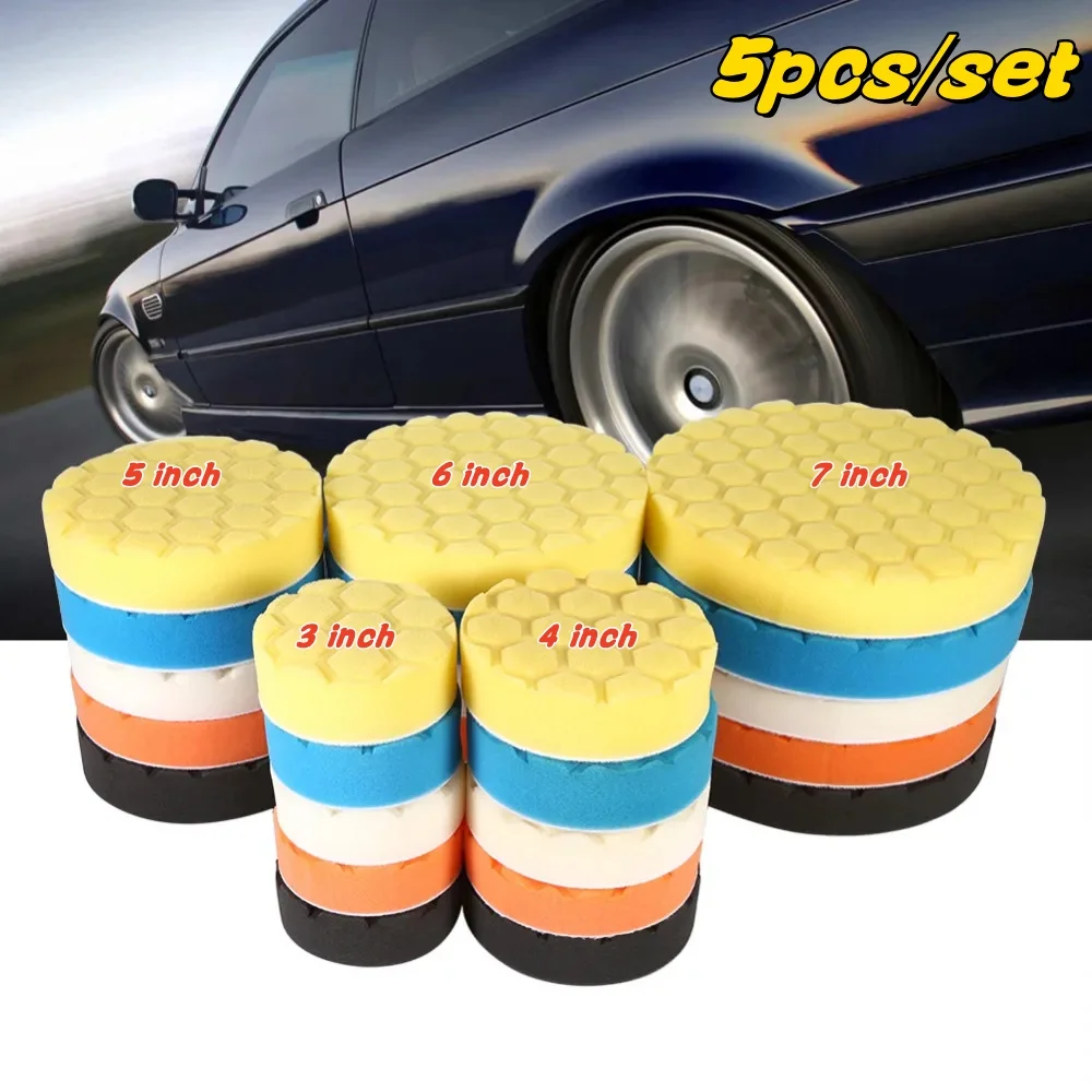 3/4/5/6/7 Inch 5pcs Car Polishing Pad Kit Auto Self-Adhesive Buffing Waxing Sponge Wheel Polishing Pad For Car Polisher Drill