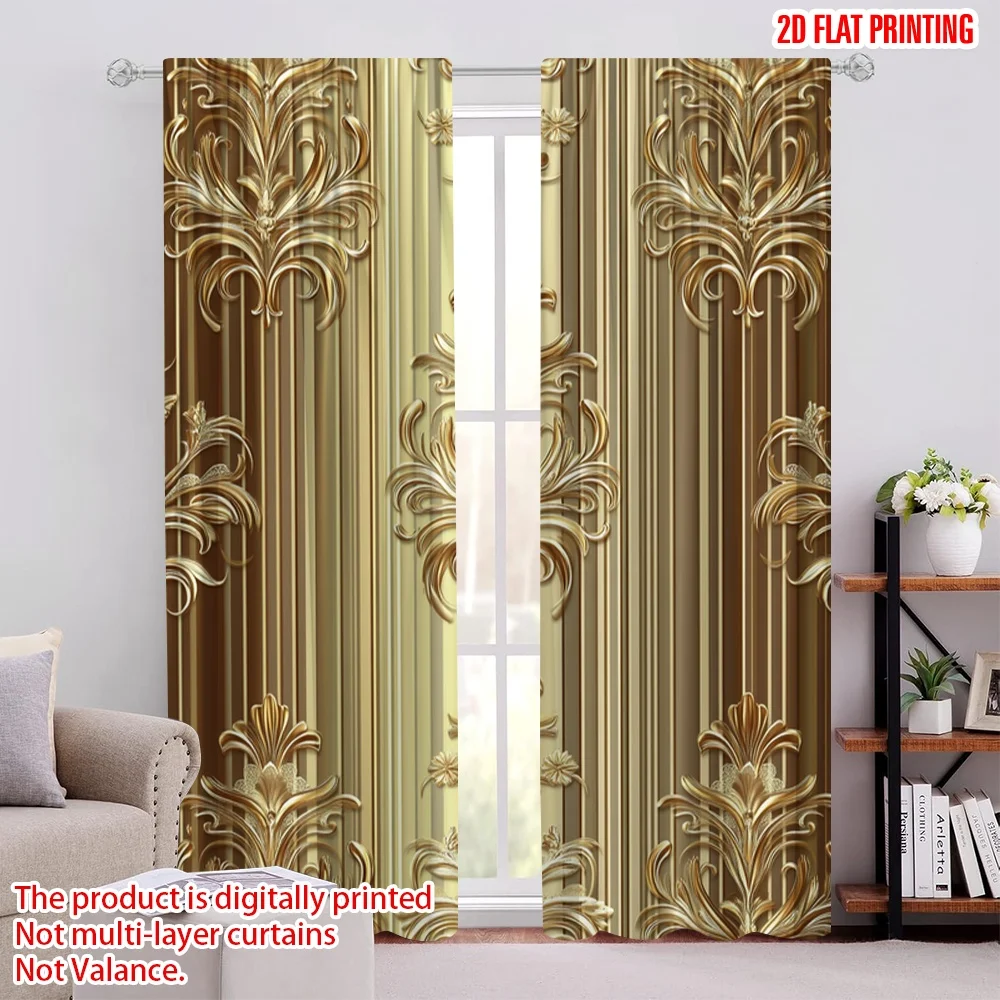 

2Pcs 2D flat printing Vintage Floral Window Curtains Rod Pocket Design For Living Room Bedroom Dining Kitchen Machine Washable