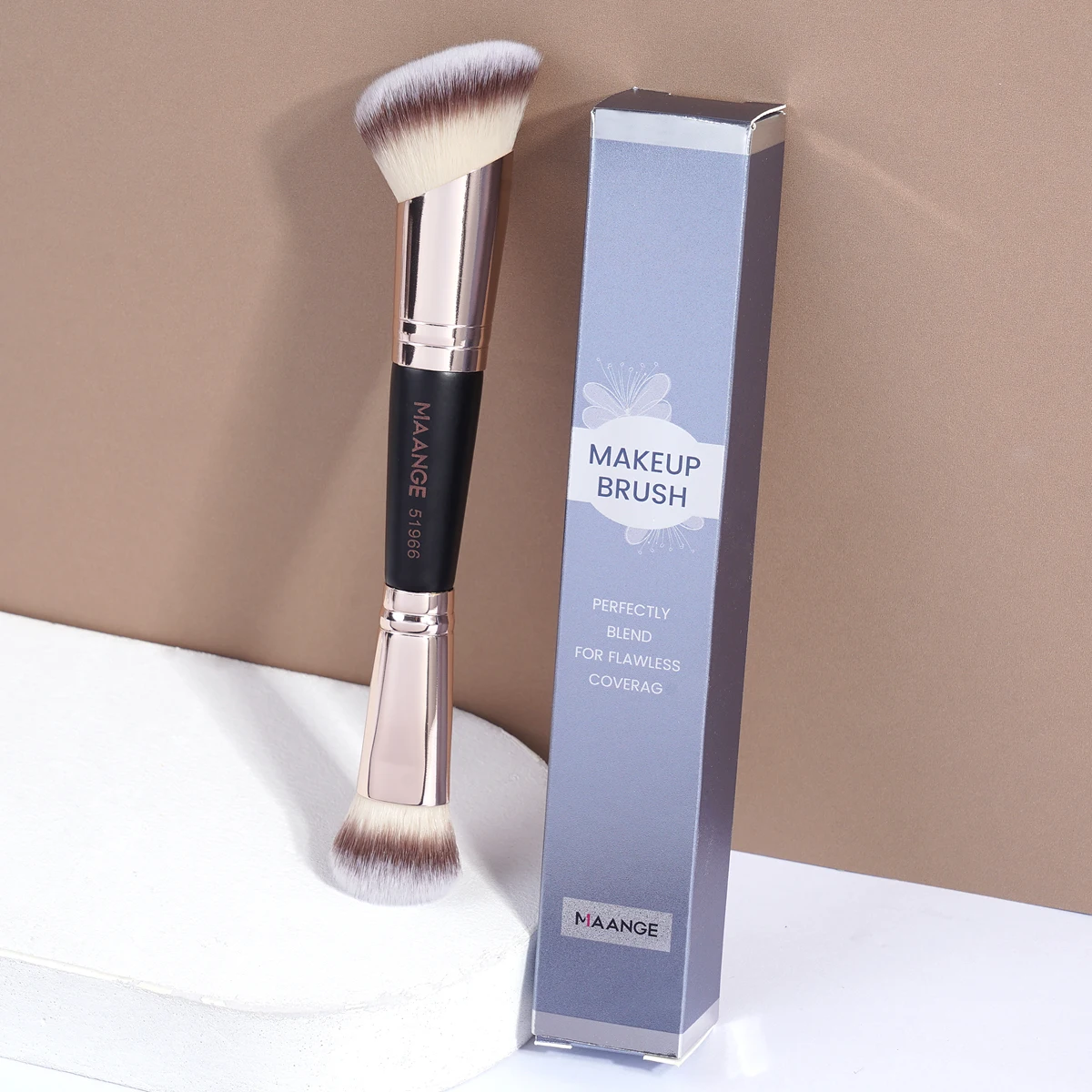 MAANGE-brocha de maquillaje de doble cabezal, 1 piezas, ángulo/redondo, base superior, suave, Fuffy, herramientas de belleza para mezclar crema líquida en polvo