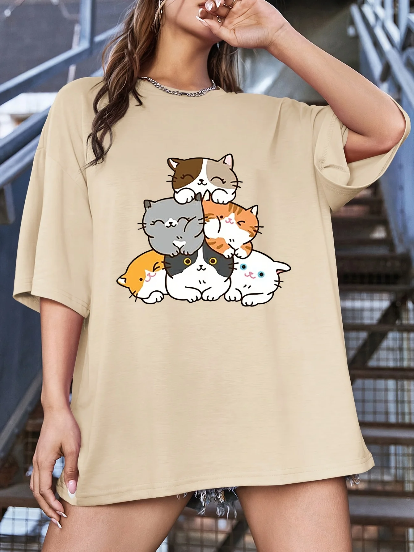 

Женская футболка с милым принтом кота, женская повседневная женская футболка в стиле Харадзюку с коротким рукавом, одежда, уличные топы, футболки, эстетичная одежда