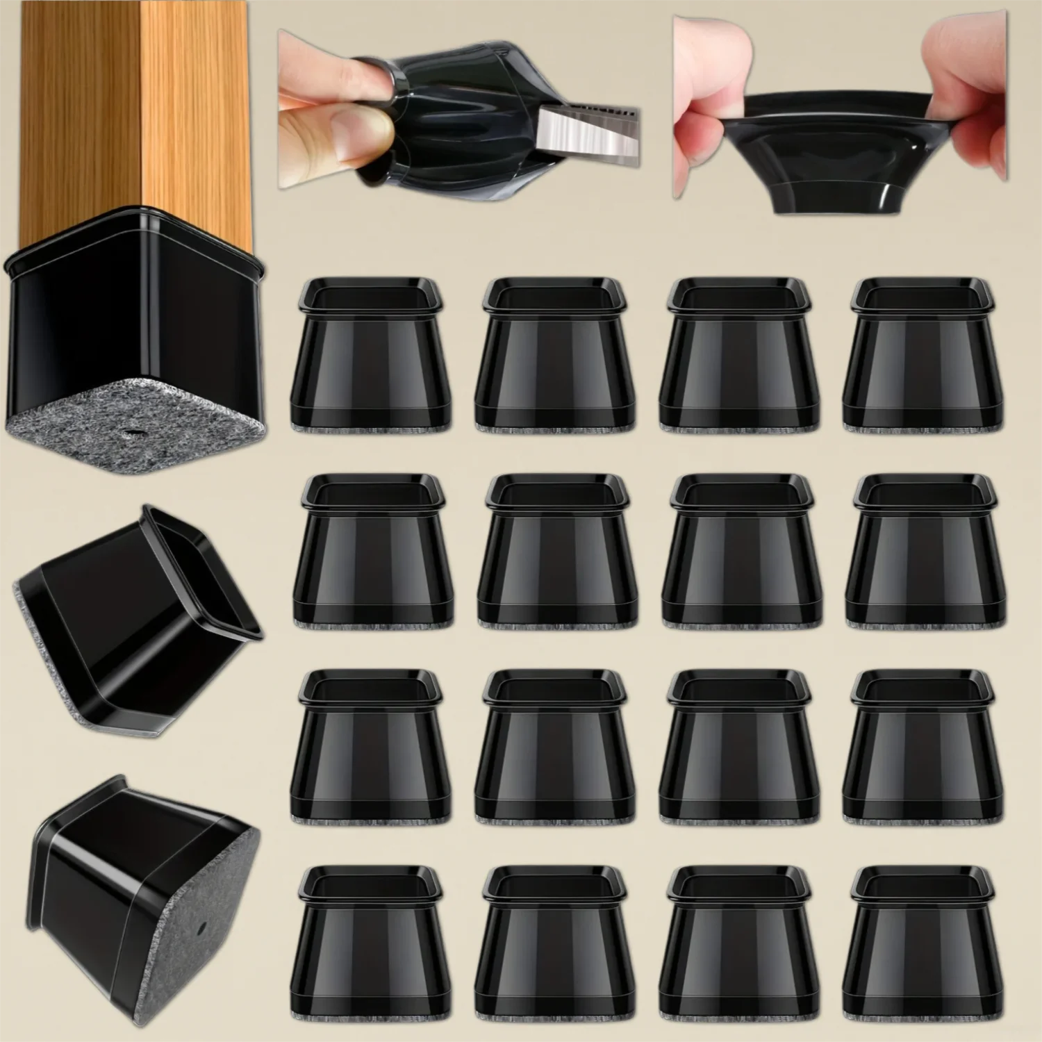 Square -Silicone Chair Leg Caps /Non-slips Table Foot Dust Cover Socks Floor Protector Pads Pipe Plugs Furniture Leveling Feet