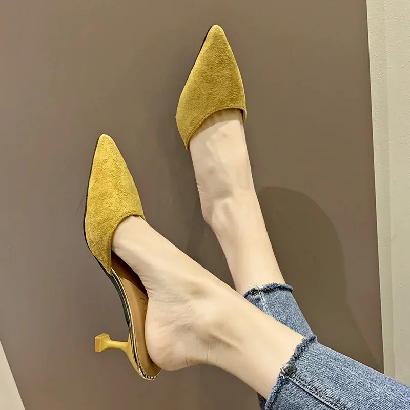 Sandalias de tacón bajo para mujer, zapatos de tacón fino con punta estrecha, informales, cómodos, sexys, para banquete, para verano y otoño, 2024