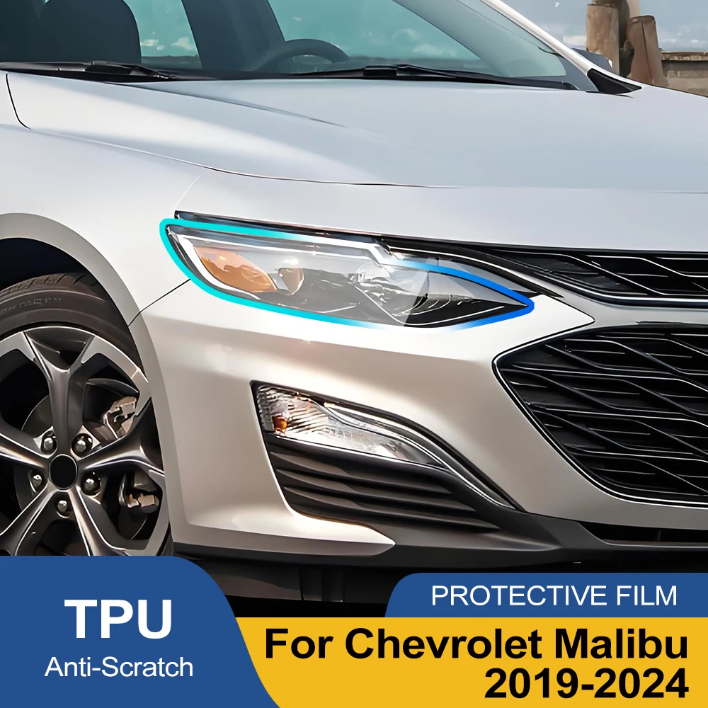 

TPU Car Headlight Protective Film For Chevrolet Malibu 2019-2024 Smoke Black Gloss Pre-Cut PPF Anti-Scratch Vinyl Wrap Cover Kit